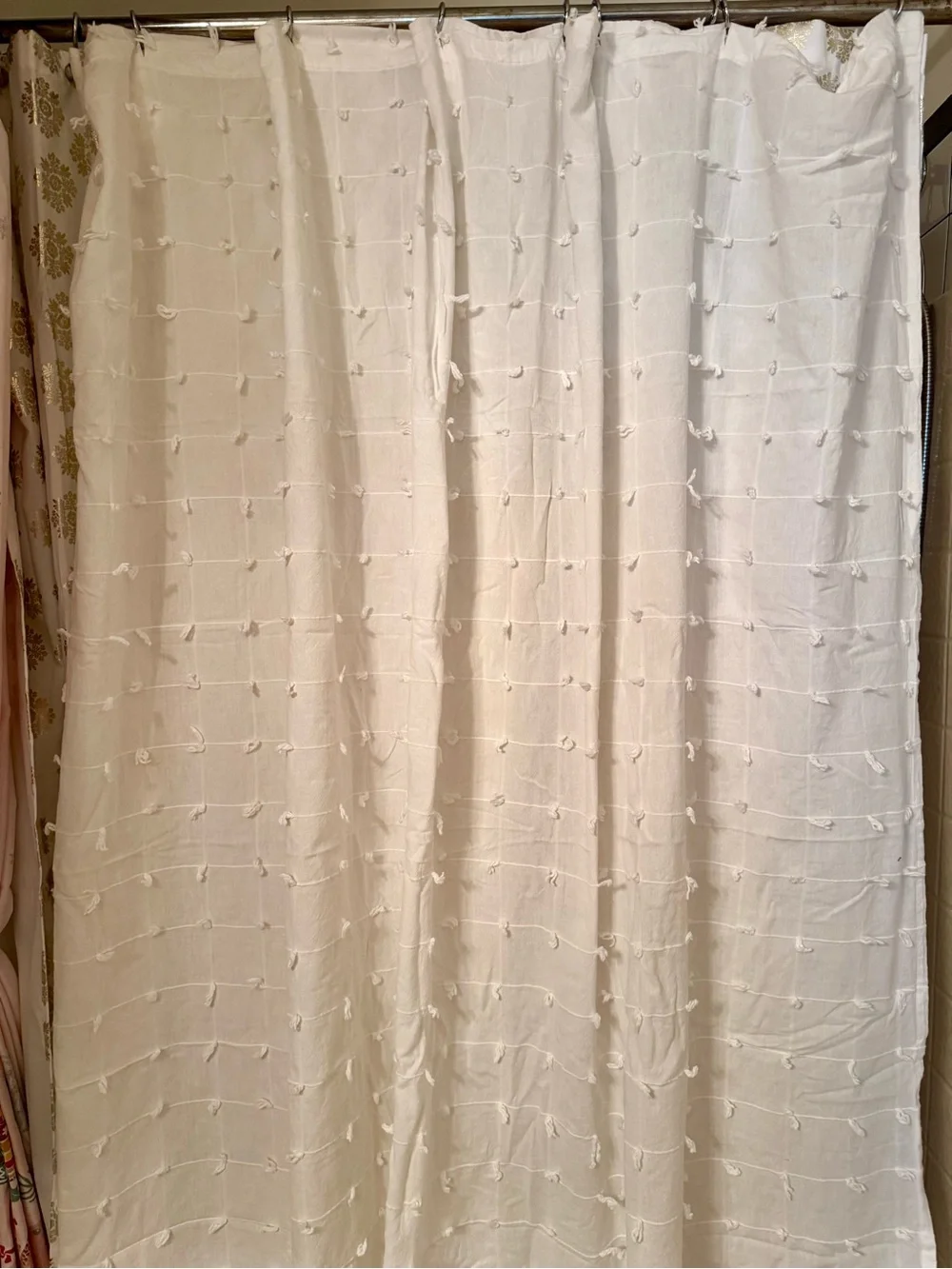 Boho White Tufted Grid Shower Curtain